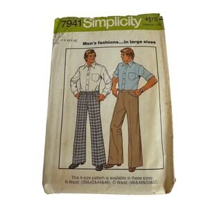 Simplicity 7941 Sewing Pattern Mens Pants Size M Waist 39,42,44,46 Men c.1977